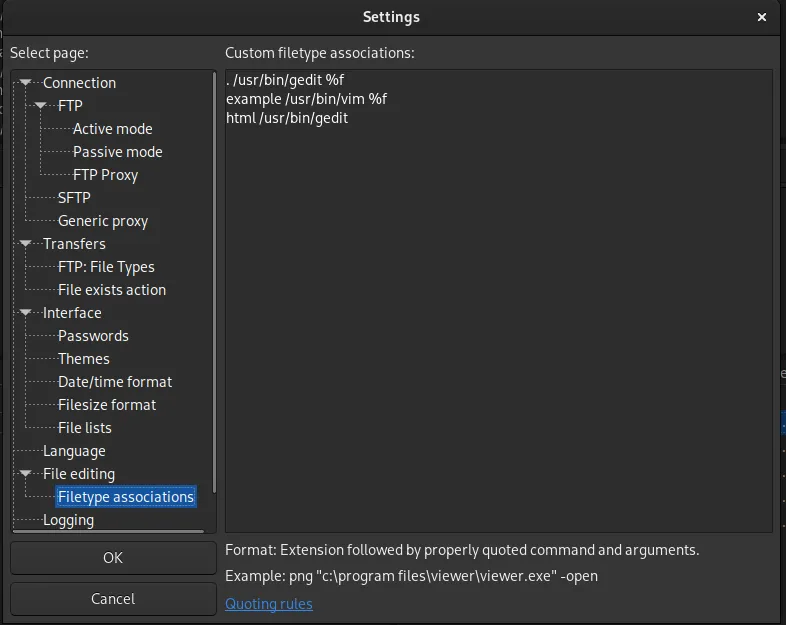 File editing/Filetype associations